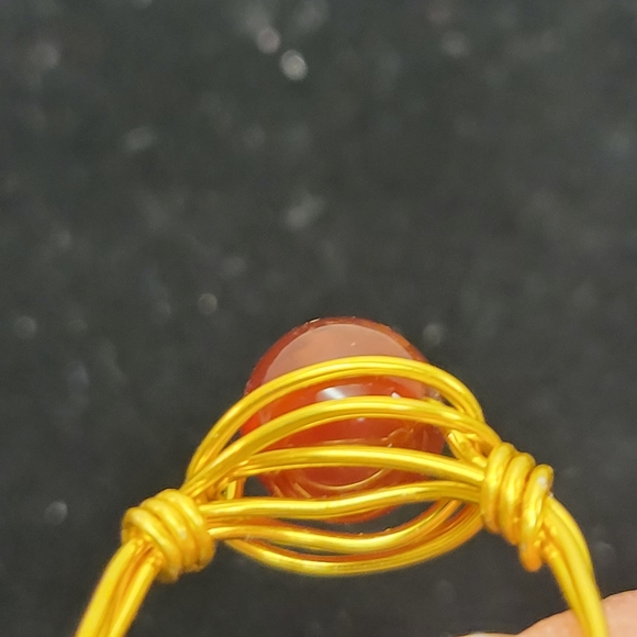 Gold Wire Wrapped Natural Carnelian Bead Ring - Picture 9 of 10